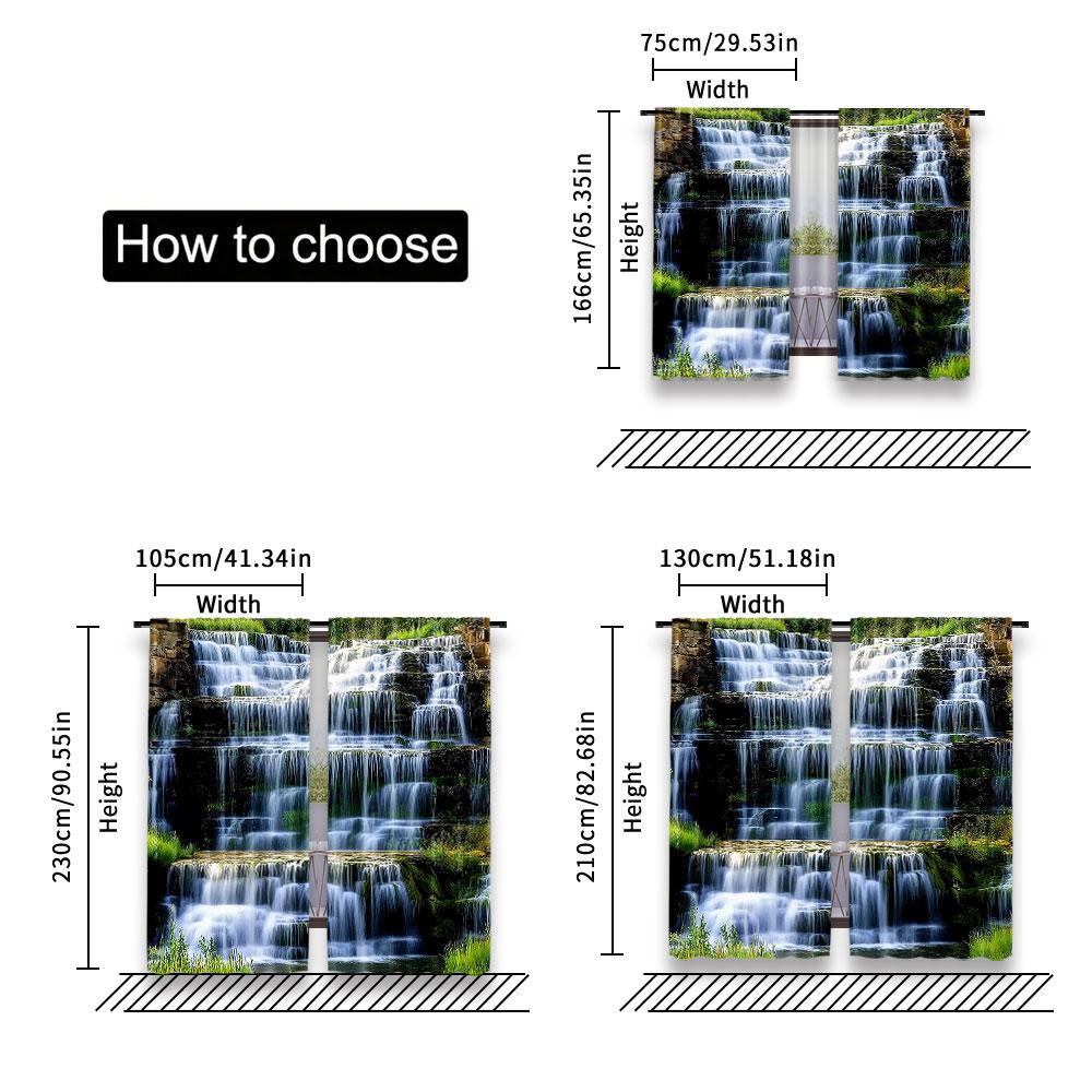 2Pcs Modern Landscape Curtains With Waterfall Design Suitable For Living Room Dining Room Kitchen Bedroom Bathroom Study Room