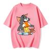 2026 New Tom Jerry Print Tshirt Casual Loose Couple Family Matching Outfits Short Sleeve Cotton Tee Summer Streetwear Tops Y2k