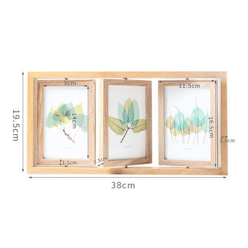 Wooden Photo Frame, Large/KG Size, Double-Sided, Triple Panel, Rotatable, Perfect for Multiple Photos (10*15cm), Woodgrain Finish, Nordic Style, Displ