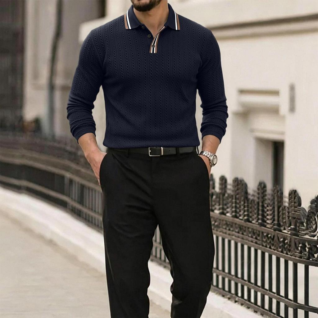 Men's Long Sleeve Turn-Down Collar T-Shirt