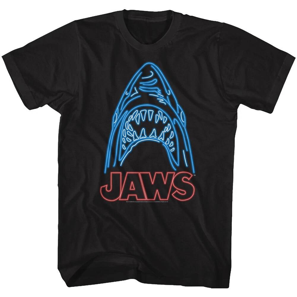 Jaws 70 s Thriller Movie Neon Light Great White Shark Head Men s T Shirt 2XL