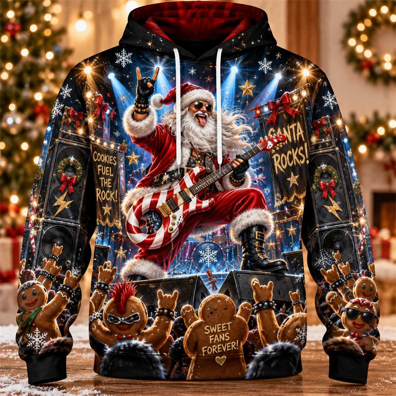 Funny Santa Christmas Hoodie 3D Print Camping Surfing Rockstar Magic Space Holiday Pullover Winter Party Streetwear Gift