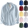 Men's Long Sleeve Slub Linen Pullover Shirt Casual Buttonless Top for Spring and Fall