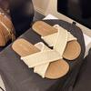 2025 summer new flat-bottomed slippers women's wear cross-toe one-word soft-bottom cloth casual sandals