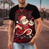 Funny Christmas Pattern T-Shirt For Men Santa Claus Music 3D Print Tees Summer Casual Short Sleeve Loose T Shirts Round Neck Top
