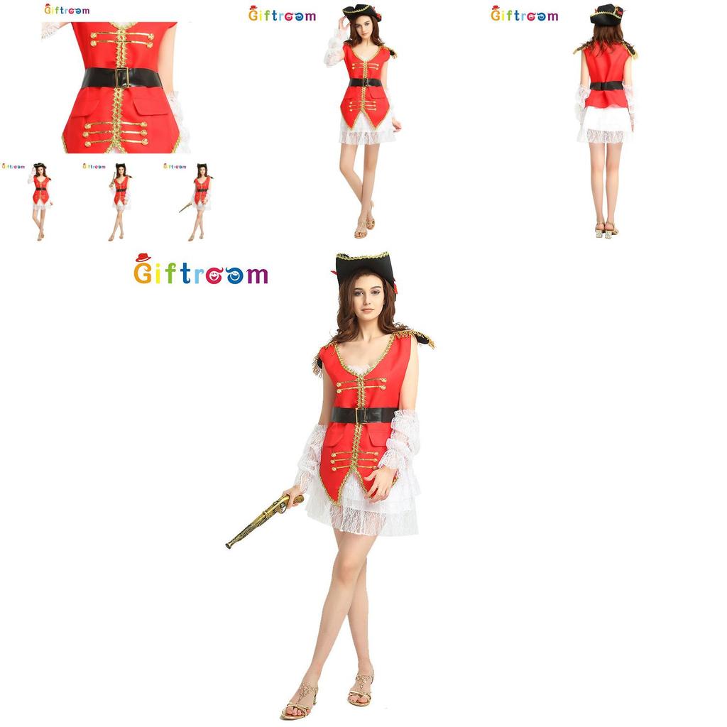 Elegant Courtly Red Pirate Outfit For Women Exceptional For Halloween And Stage