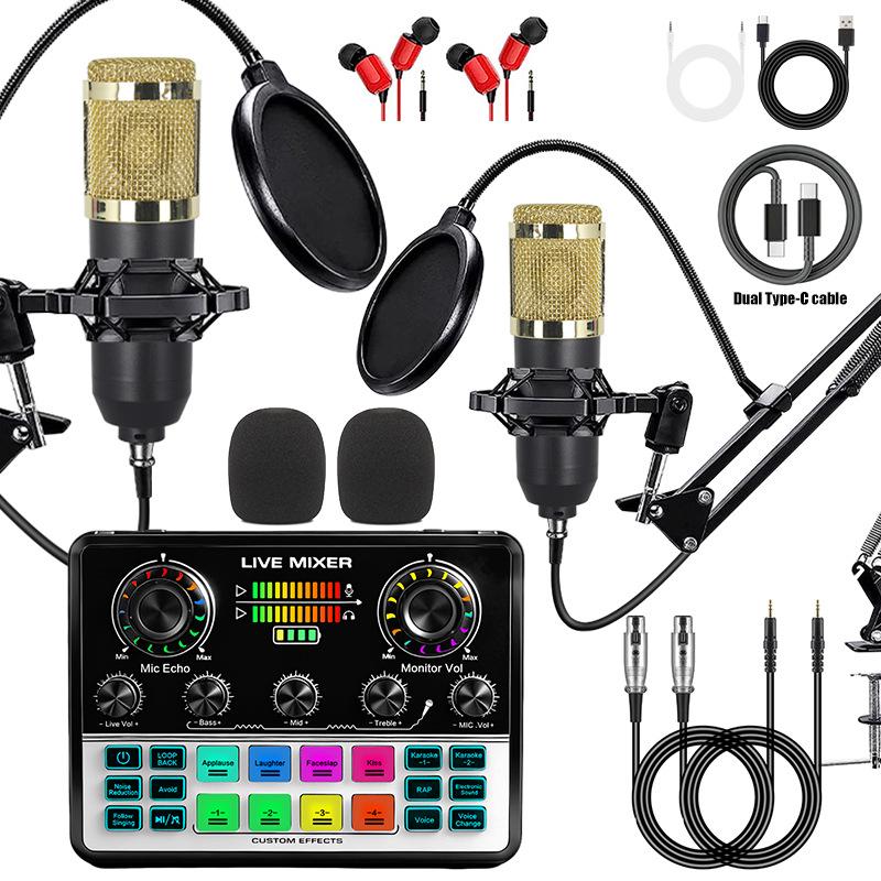 Mobile Phone Sound Card Type-C Converter & Microphone Set for English Podcasting & Live Broadcasts - F998