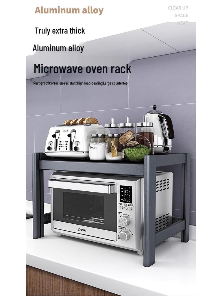 Adjustable Aluminum Kitchen Storage Rack for Condiments, Knives, and Microwave Oven