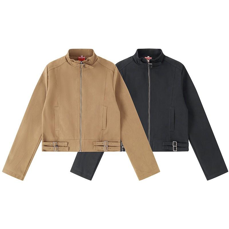 Retro Oversized Jacket Stand Collar Zip Up Coat Unisex Streetwear Casual Outerwear Men Women