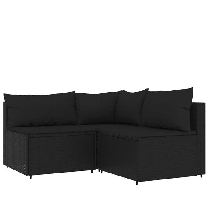 VidaXL Salon de jardin 4 pcs avec coussins Noir Résine tressée, ensemble de salon d'extérieur, ensemble de mobilier 319781