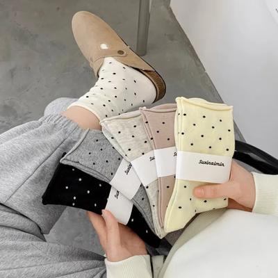 Sweat Absorbent Polka Dot Socks Curled-edge Women's Socks Soft Mid-Tube Socks  Summer