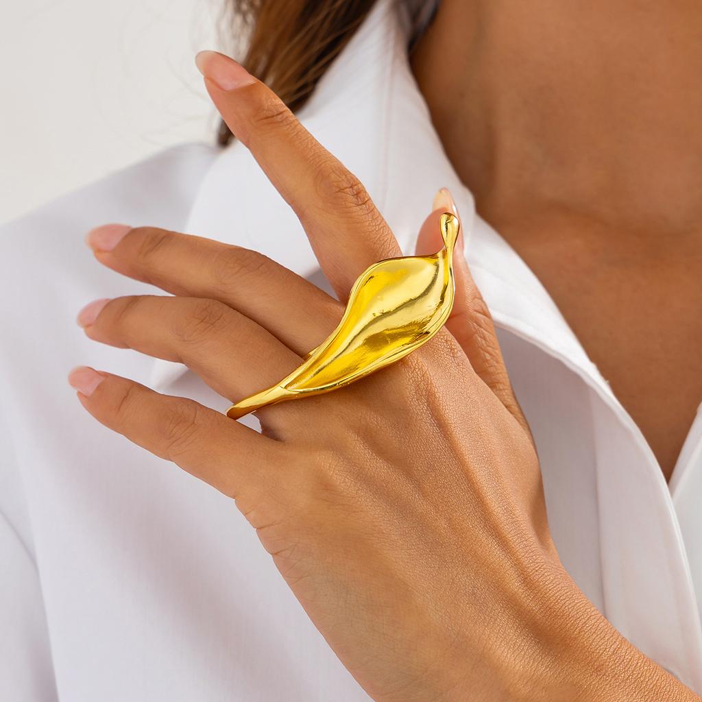 Übertrieben Metall Blattförmige Ringe für Frauen Männer Vintage Punk Gold Silber Farbe Einstellbare Öffnung Ring Matt 2024 Geschenk Schmuck