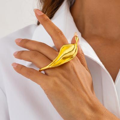 New European and American Exaggerated Smooth Leaf Opening Ring, Fashionable and Irregular Ring