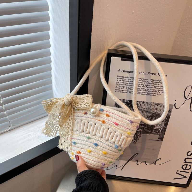 Summer Mini Braided Rope Bag Women's New Personalized Vegetable Basket Shoulder Messenger Bag Beach Vacation Bucket Bag