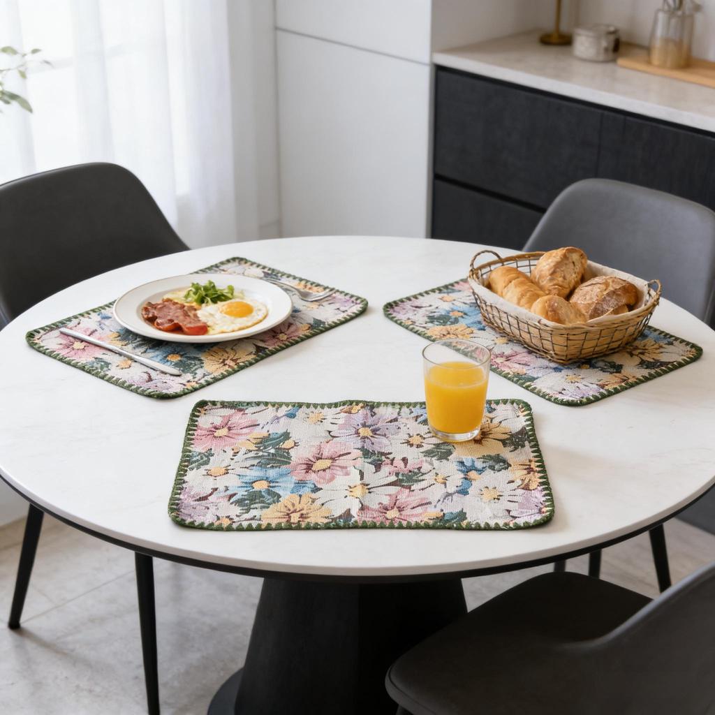 Washable 12x18 Inch Cotton Linen Non-Slip Table Protector Reusable for Home Kitchen Cafe Decor Placemats
