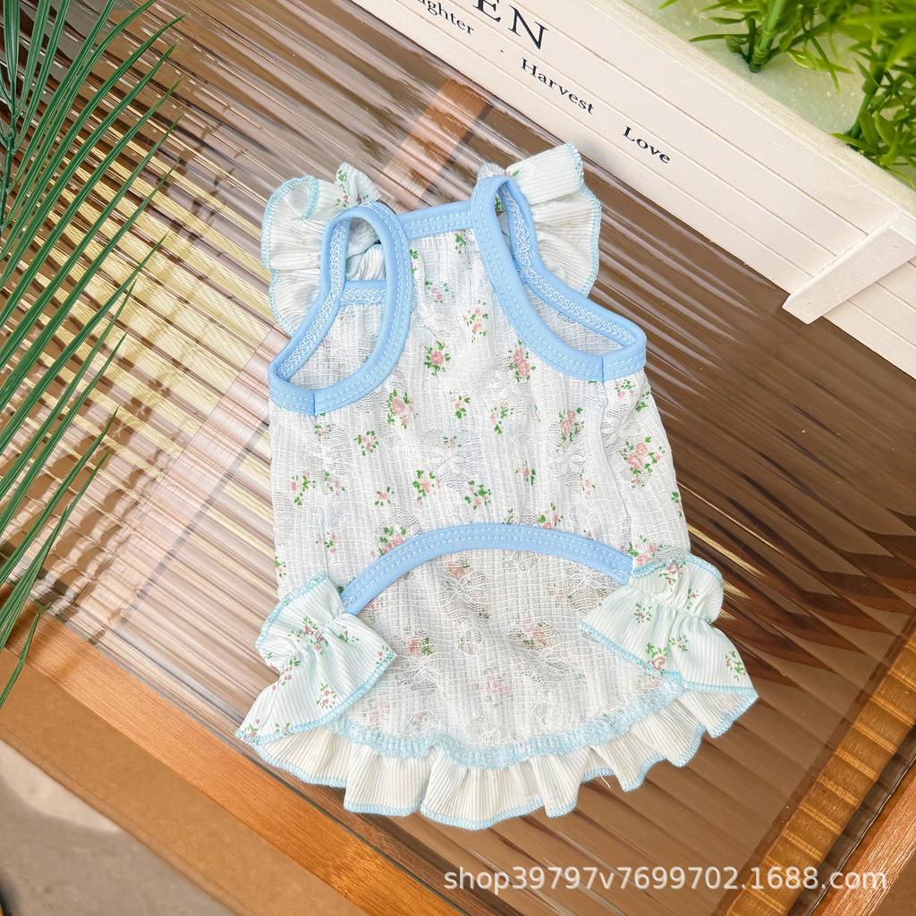 Spring and summer new hollow suspender skirt dog cat clothes pet clothing thin breathable cooling cool clothes sun protection