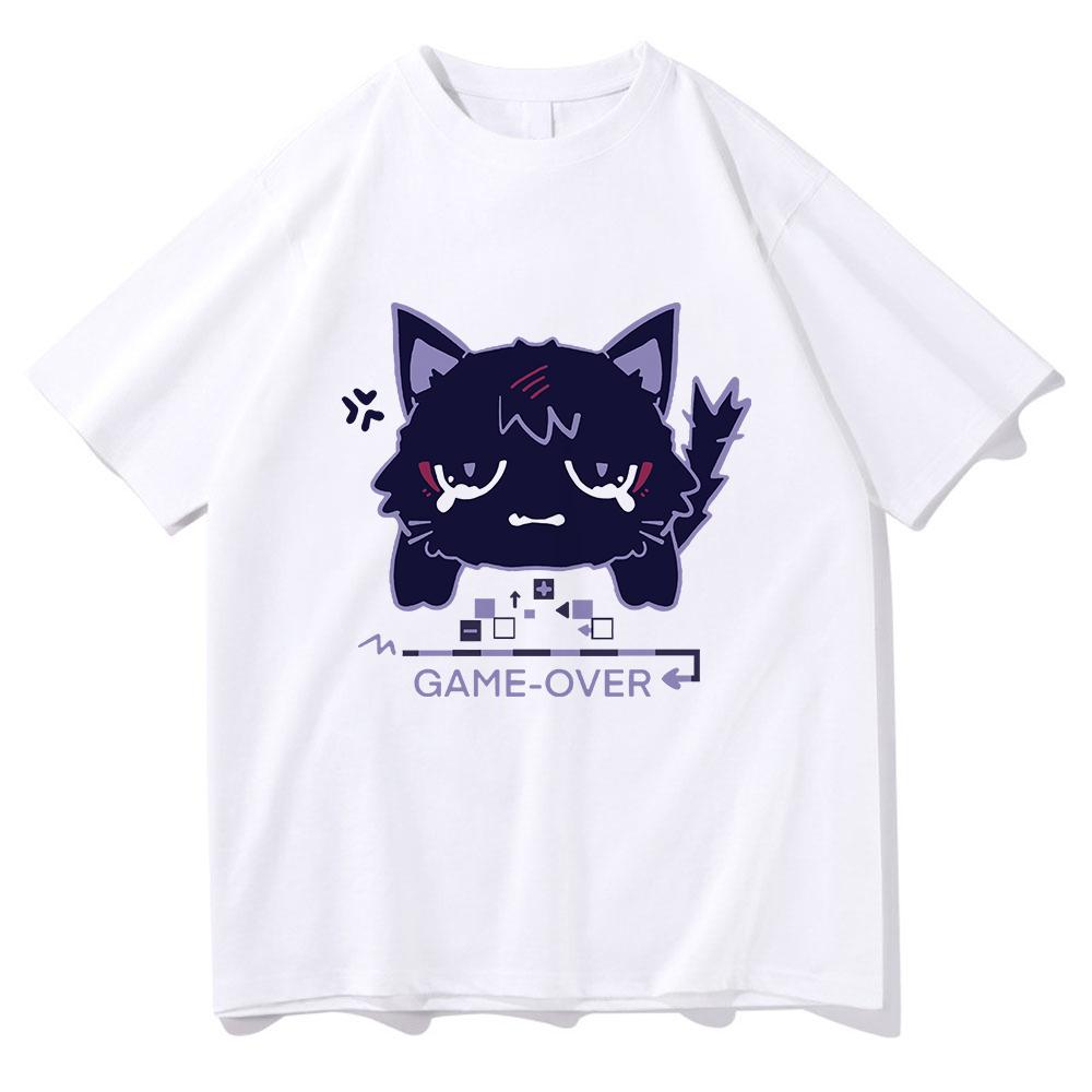 

Футболка Genshin Impact Scaramouche Cat, симпатичная, модная, мужская, эстетическая, графическая, футболка Wanderer, унисекс, высококачественные хлопковые футболки из Кореи XL