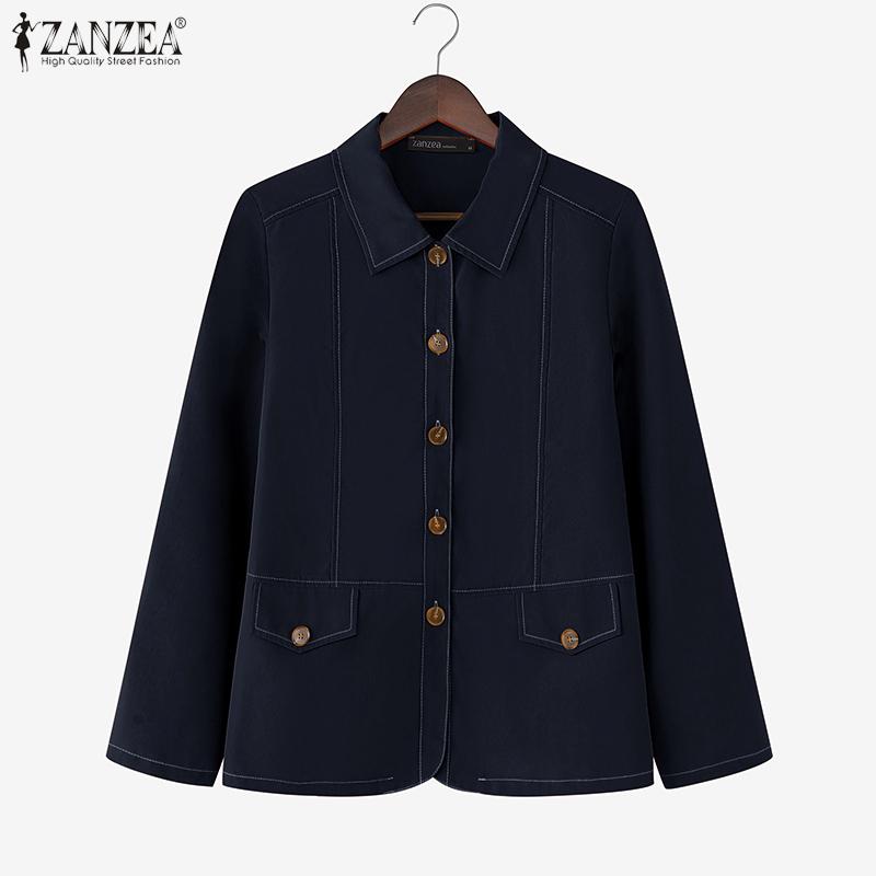 ZANZEA Women Turn Down Collar Casual Long Sleeve Plain Blouse