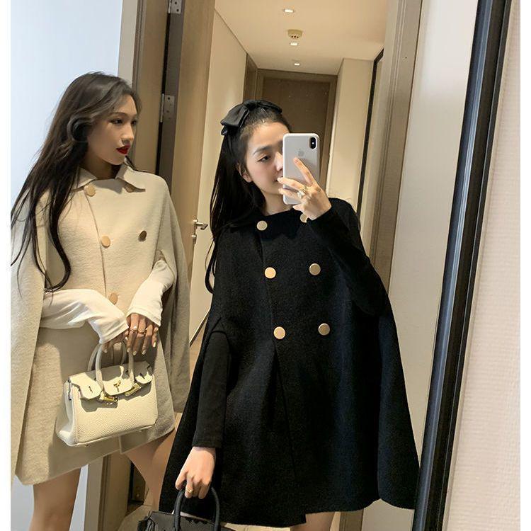 2024 Women's British Style Woolen Cape Coat - Autumn/Winter Shawl, Korean-Inspired Loose Fit