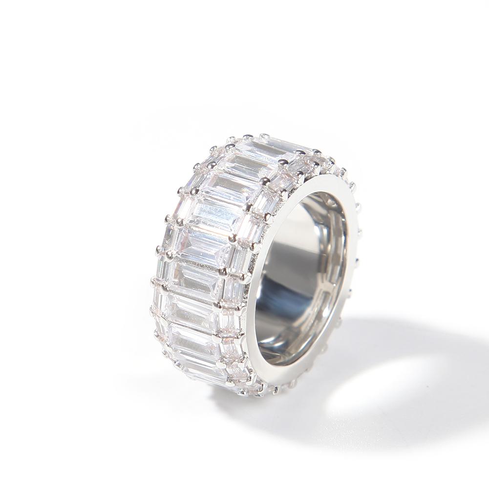 

THE BLING KING 11mm Square CZ 3 Rows Hiphop Iced Out Baguettecz Ring Gold/White Gold Color Fashion Men Women Party Rings Jewelry 10 срібний
