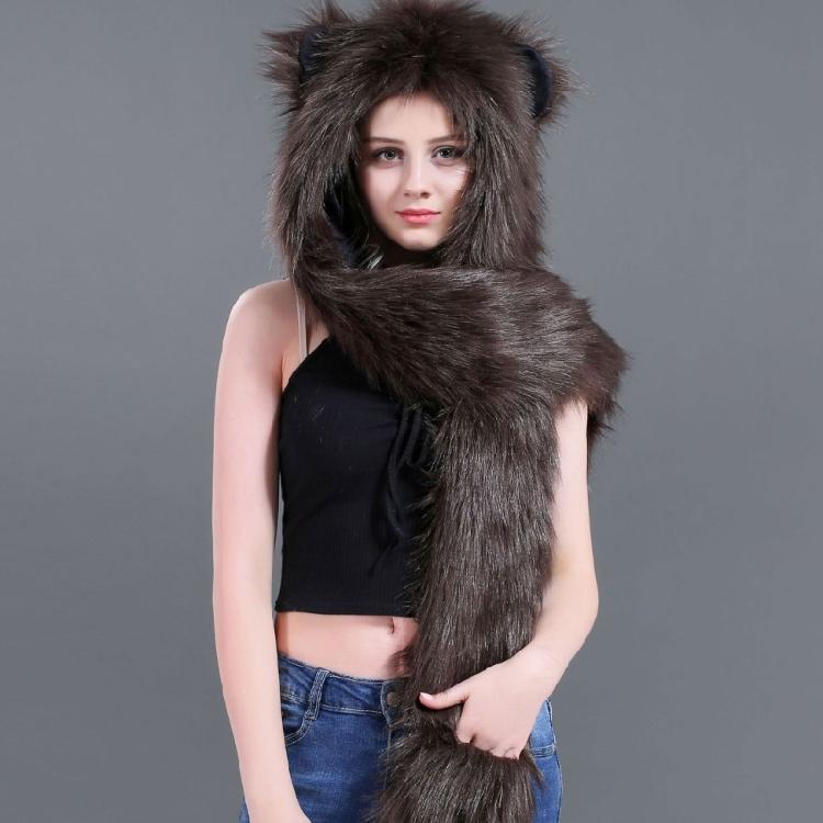 Plush Animal Ear Hat for Adult Unisex Earflap Gloves Scarf All In One Warm Trapper Hat Outdoor Activity Cold Weather Hat