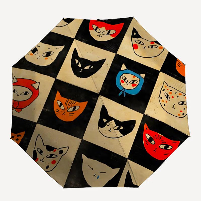 

1pc Cat Faces Automatic Open/Close Umbrella Compact Folding Umbrella, All-Season Portable Umbrella for Women/Men, Perfect Gift for Birthdays345