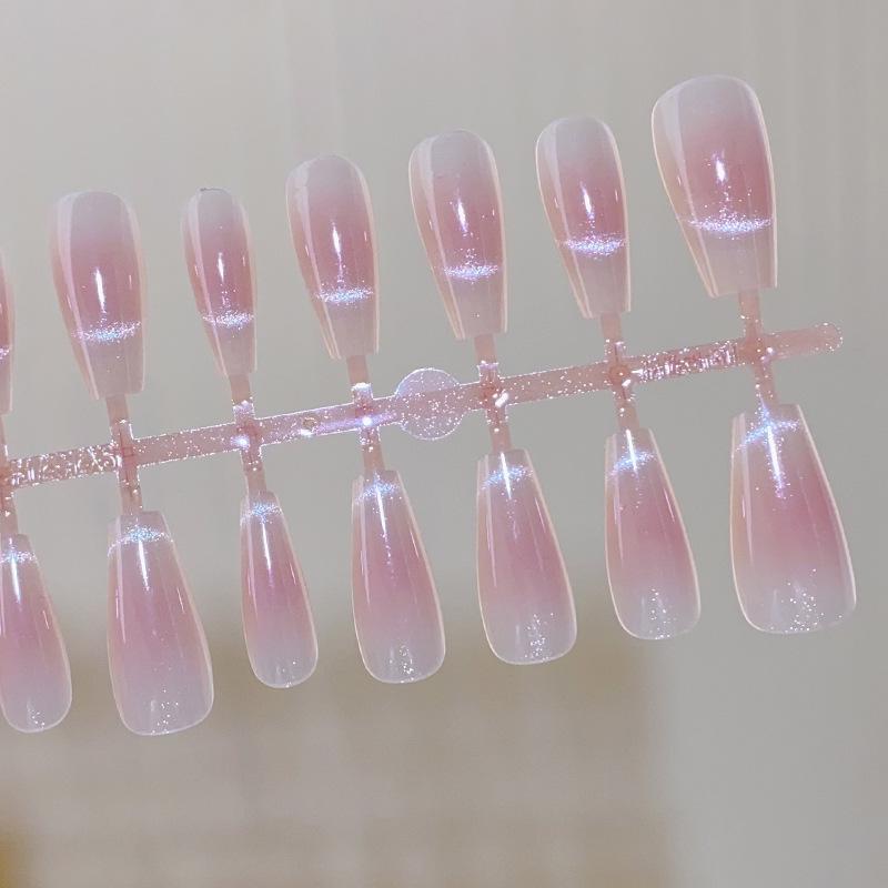 2024 French Nude Cat Eye Medium T-Style Wearable Nail Tips - 30 Pre-Made Pieces