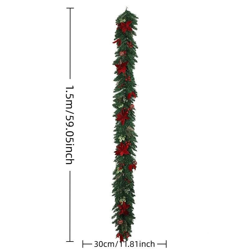 2.7m Artificial Christmas Garland Red Ball Berries Rattan Wreath For Front Door Xmas Tree Fireplaces Christmas Decoration