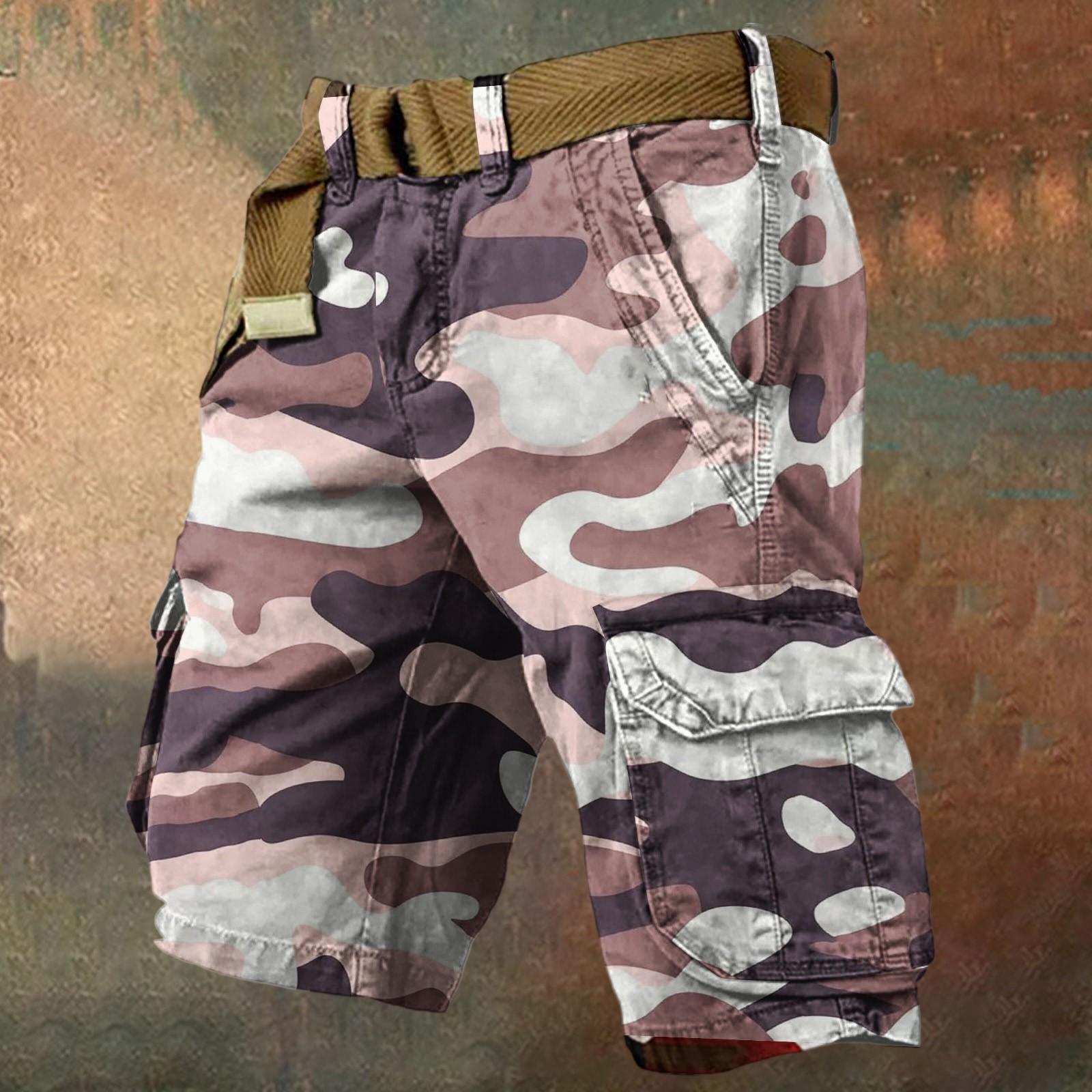

Men s Summer Loose Casual Camouflage Work Shorts, Large-sized Multi-pocket Mid-length Pants Without A Belt XL кавун червоний колір