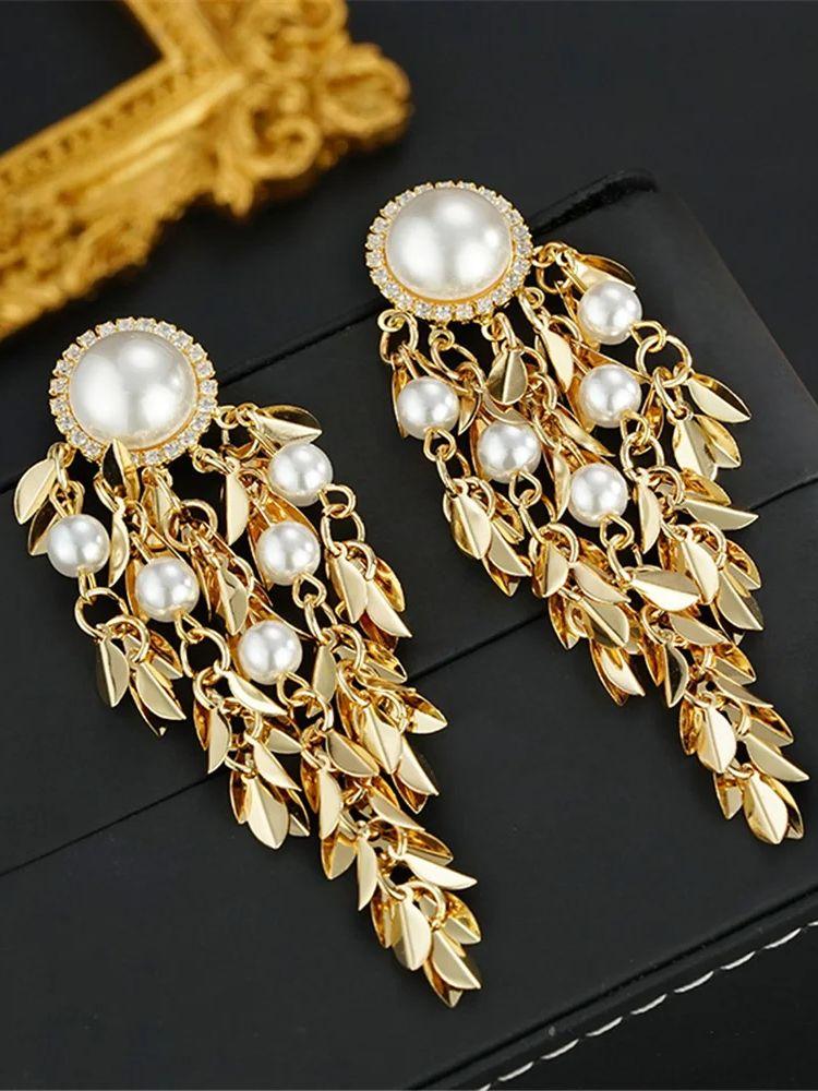 Charm Female White Pear Tree Leaf Drop Dangle Earrings Cute Gold Color Party  For Women