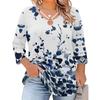 Women's Plus Size Floral Print 3/4 Sleeve Casual Top, Fashionable Loose Fit Blouse for Everyday Wear and ,