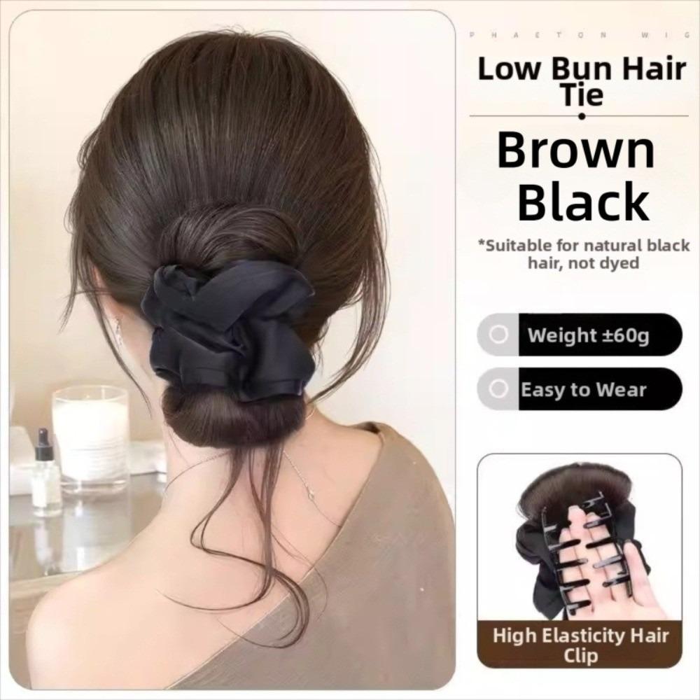 Elegant Synthetic Hair Bun Headband Scrunchie Flower Bun Head Wig  Daily Use