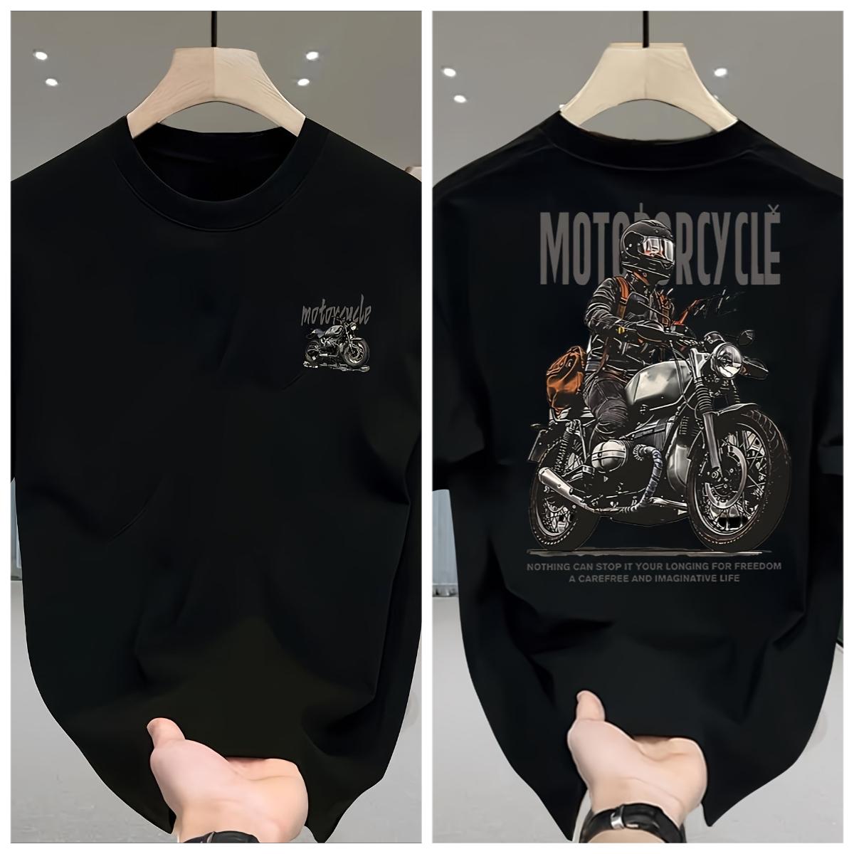 

Mens Heavyweight 100 Pure Cotton Retro Motorcycle Pattern Tshirt Breathable Round Neck Short Sleeved Casual Summer Tshirt 4XL