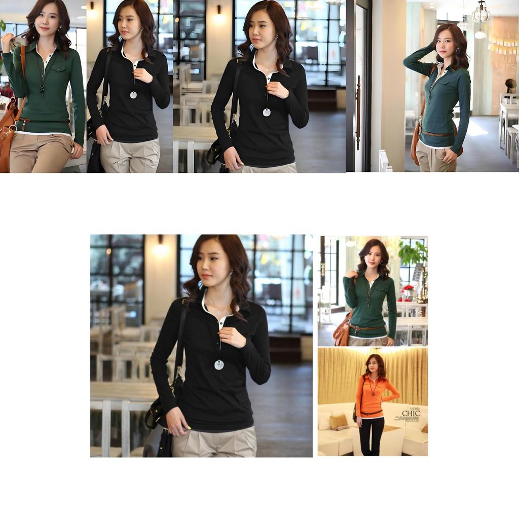 Design Feeling Color Block Mock Two Piece T Shirt For Women With Stretch Cotton For Office Wear