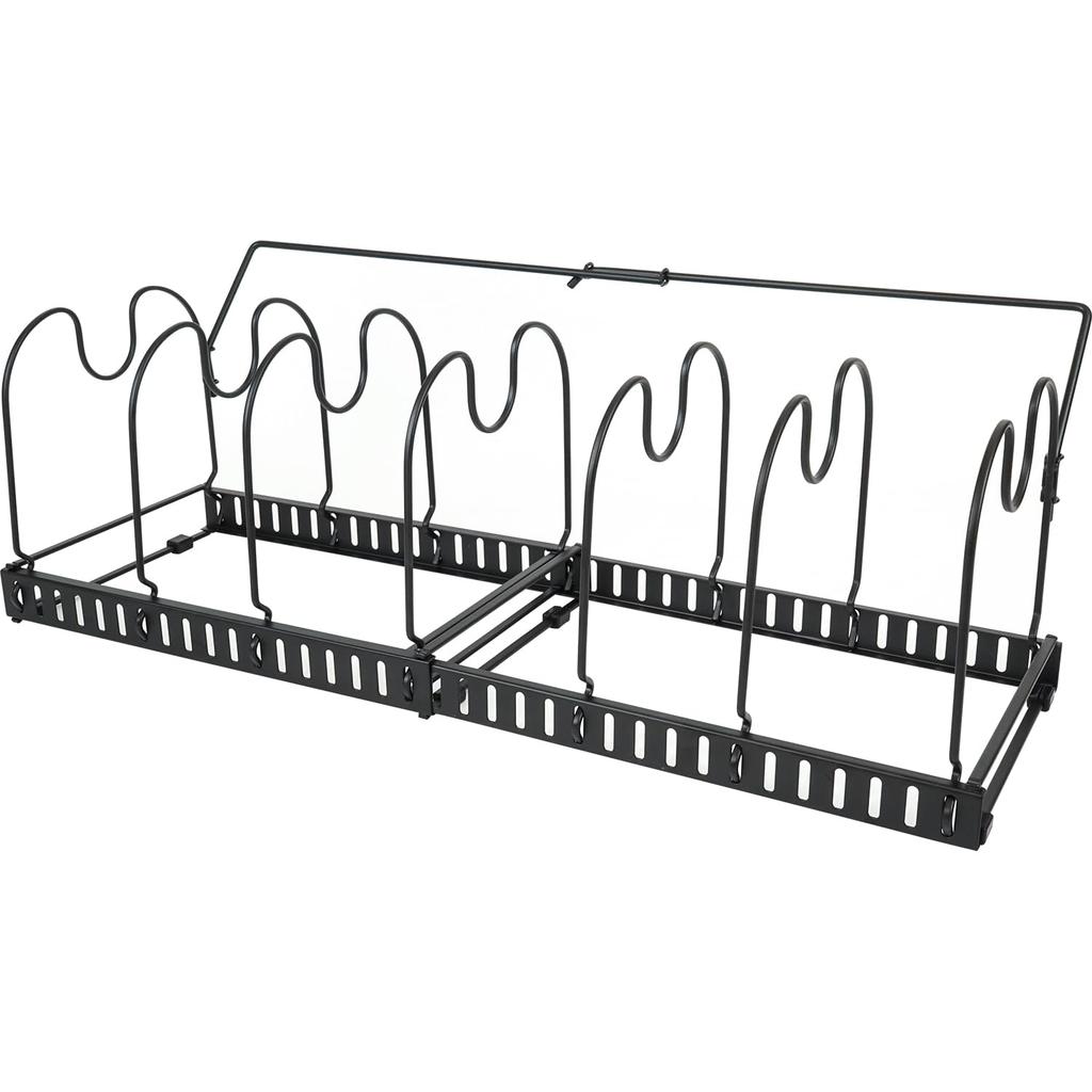 Wahei Freiz Frying Pan Stand Rack, Extendable, Black, Freely Arranged, Powder Coated, for Kitchen Under-Sink Storage, AMG-0615