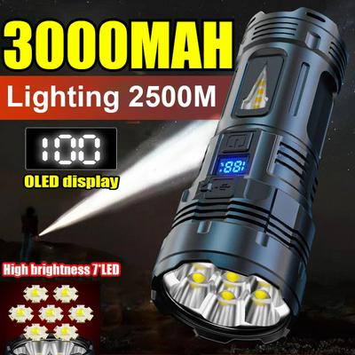 Powerful 7*LED Flashlight Super Bright Spotlight With COB Side Lamp USB Rechargeable Torch Outdoor Emergency Tactical Flashlight