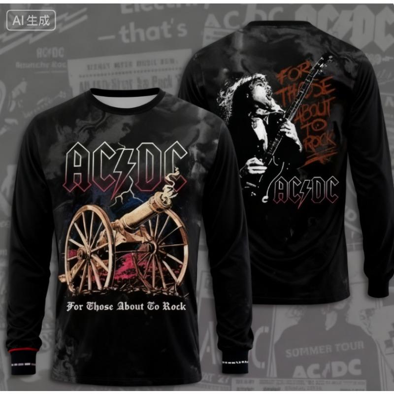 Autumn Men's Rock Band T-shirt AC-DC 3D Printed Men's and Women's Long Sleeved T-shirt Hip-hop Fashion Round Neck Casual Top