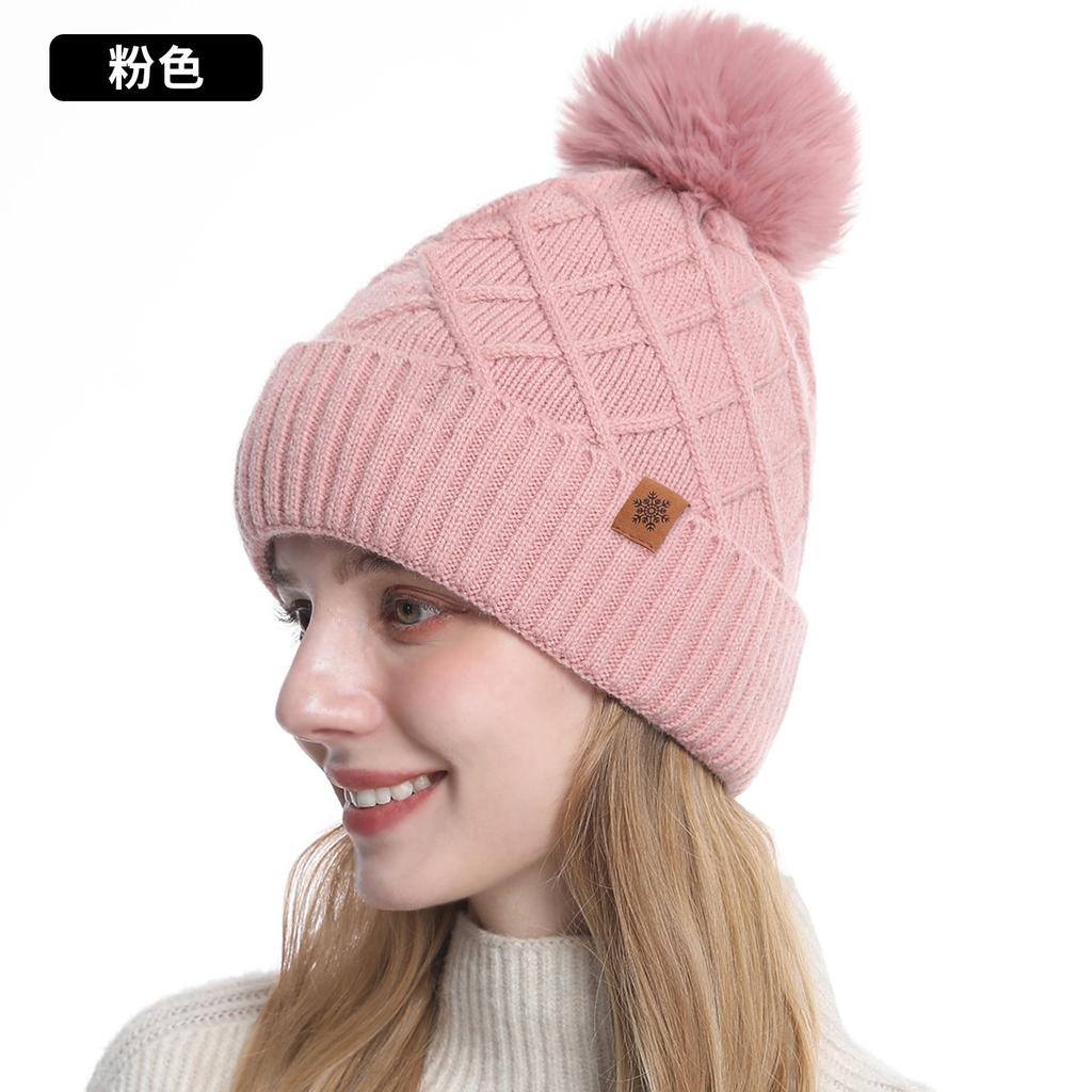 Knitted Hat Gloves Scarf Women's Winter Warm Double Layer Fleece Outdoor Riding Ear Protector Wool, Knitted Hat