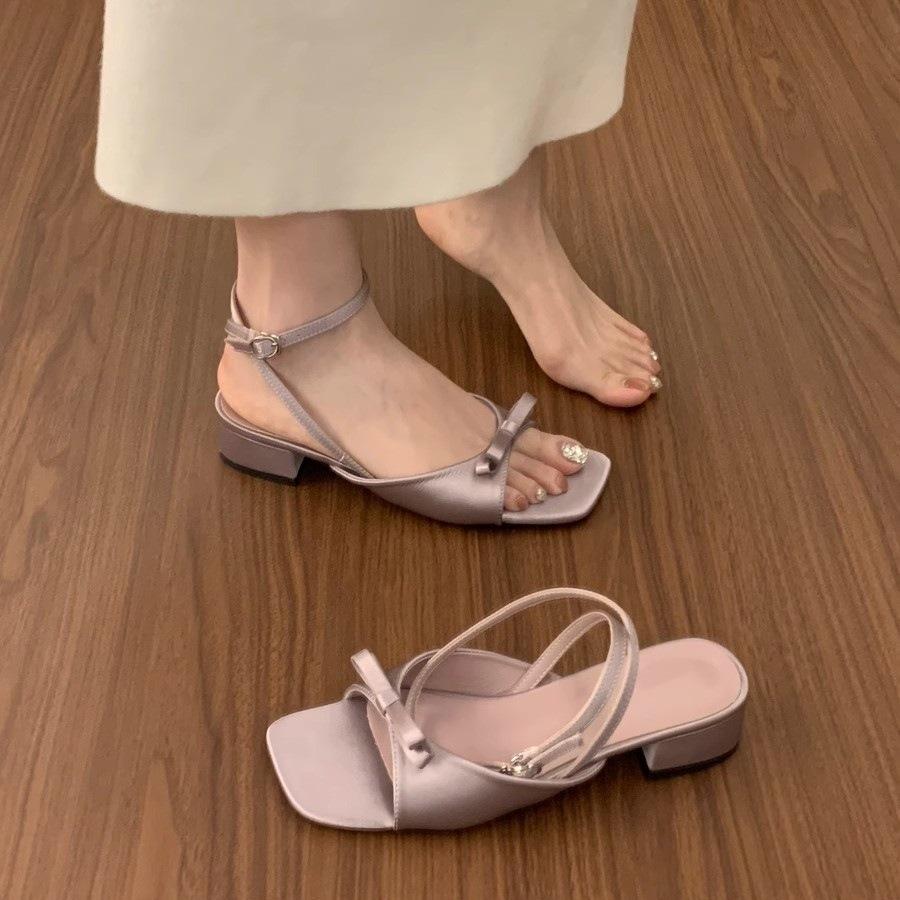 

Satin bow open-toed sandals women s outerwear ankle strap back empty skirt beautiful sandals 35 фіолетовий