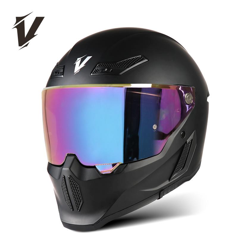 VGV Full Face Motorcycle Helmet Handsome Mecha Style Various Lenses Sunscreen Glare Protection Man Women ECE DOT Personalities