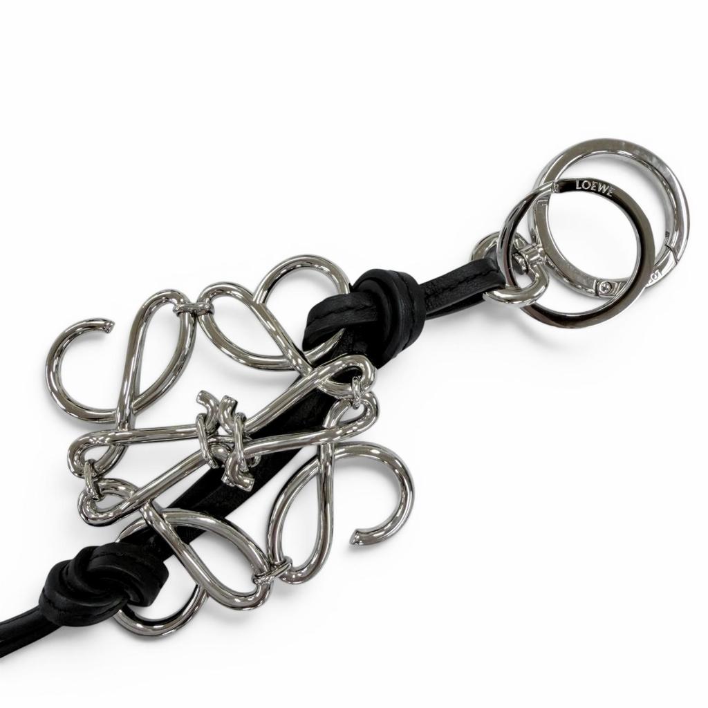 Great LOEWE Bag charm Anagram Keychain Keyring black leather Women C821232X02 Used