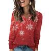 Women's Fashionable Loose-Fit V-Neck Long-Sleeved T-Shirt Christmas Print Pullover