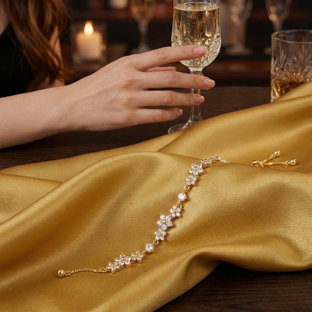 Elegant Pull Flower Bracelet Shiny Hand Chain Floral Adjustable Zircon Bracelet Hand Accessories