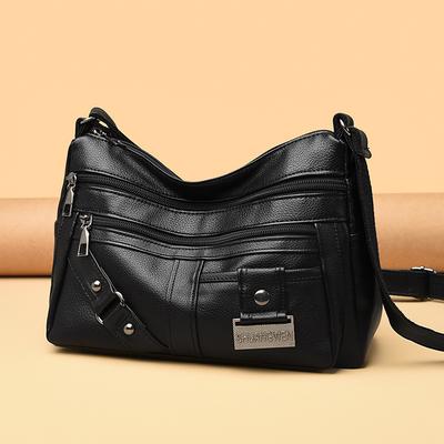 Crossbody Bag, Middle-aged Fashionable and Simple Women's Bag Soft Leather Large Capacity Multi-compartment Single-shoulder Bag