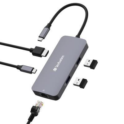 Verbatim USB Hub with PD Fast Up To 85W USB Power 4K Output 5Gbps Data HDMI Two and Ethernet 5-in-1 Type-C Charging, Delivery, USB-C Port, (60Hz),