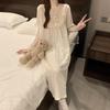 2026 Sommer Damen Süßes Spitzen-Wolkenbaumwoll-Nachthemd - Prinzessinnen-Stil Langes Loungewear-Kleid mit Revers
