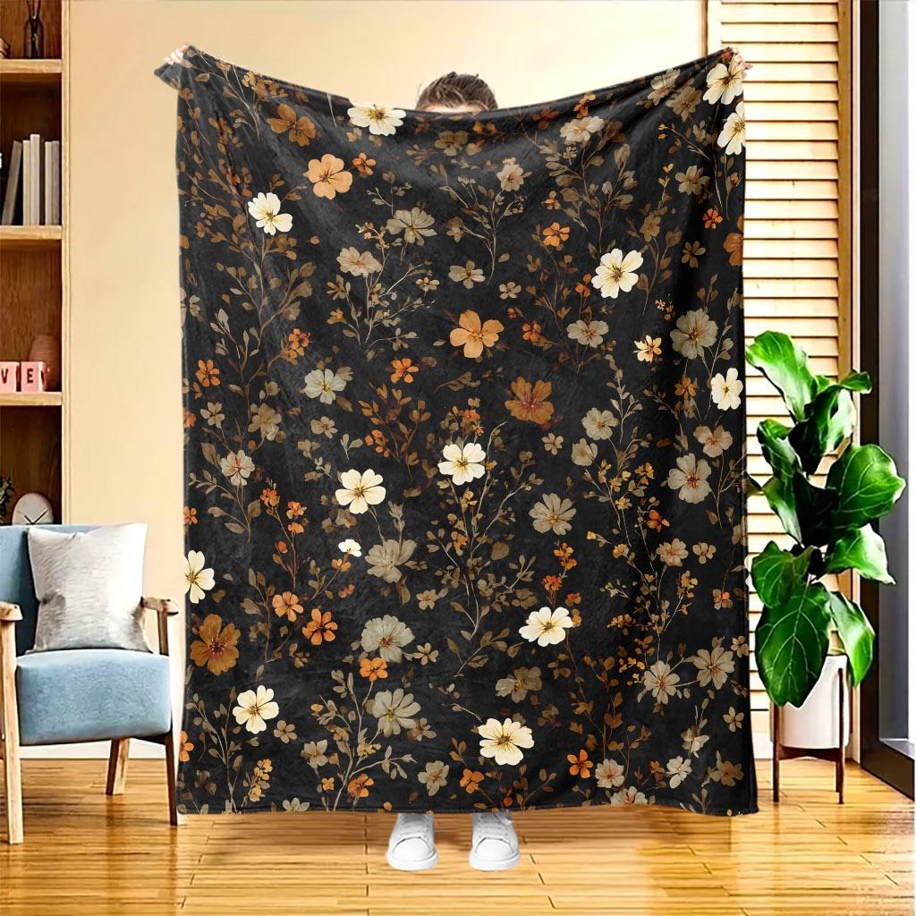 1 Floral Pattern Flannel Blanket, High-definition Digital Printing, Suitable for All Seasons, Sofa Throw, Skin-friendly and Soft 100% Polyester Fiber,
