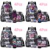 4Pcs/set Anime Cute K-Pop Printed Backpack with 750Ml Water Bottler for Teenager Student Girl Boy Bookbag Kid Gift Large Capacity Travel Bag Mochila