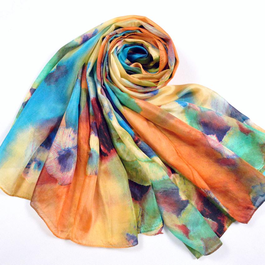 [BYSIFA] Silk Scarf Plus Size Broadened Silk Women's Silk Scarf Shawl Female Scarf New Winter Orange Coffee Women Long Scarves