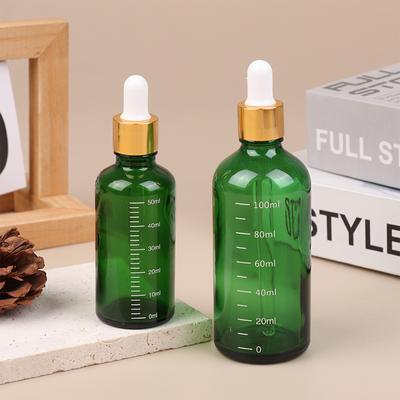 5ml-100ml Droppflaskor med skala Reagens Ögondroppar Grön Glas Aromaterapi Flytande Pipettflaska Påfyllningsbara Flaskor Resa